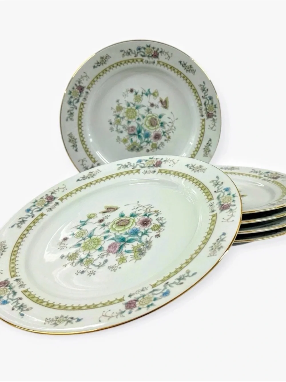 Baum Bros Ming Floral Set of 6 Dinner Plates 10.5” Fine China Gold Trim
